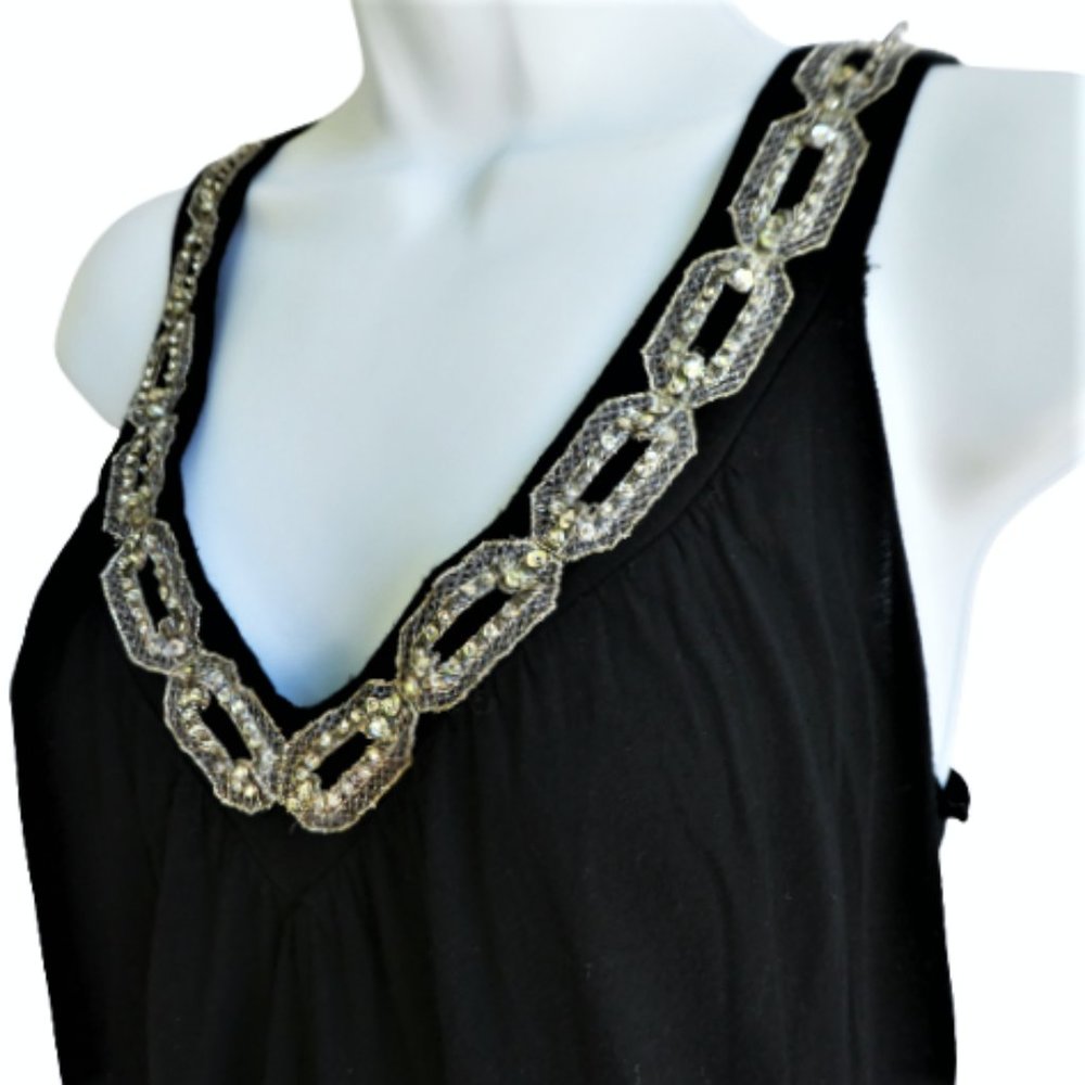 Velvet USA Anthropologie Tank Top Black Embellished V-Neck Soft Viscose P